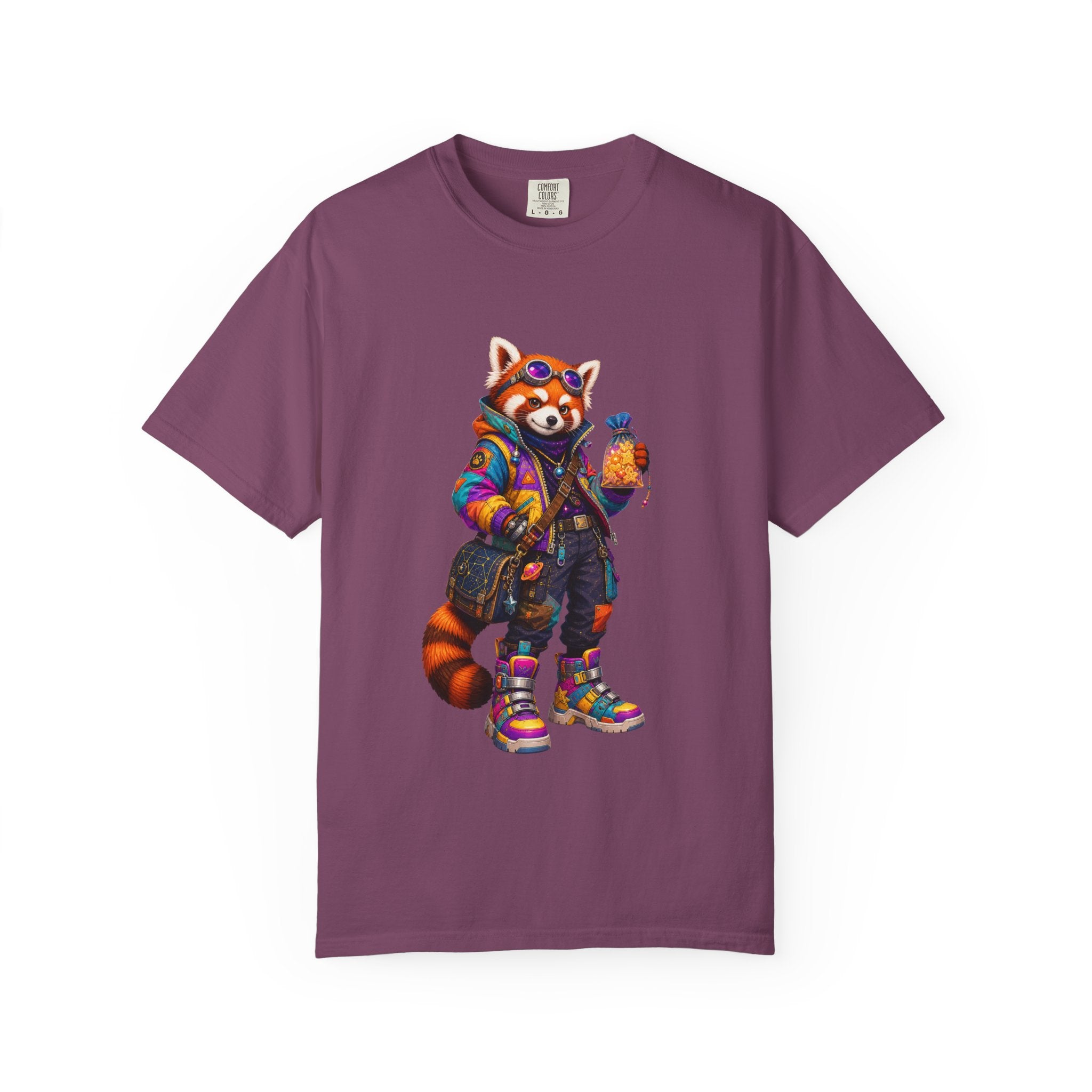 Streetwear Red Panda Graphic T-Shirt — Colorful Urban Fox with Bubble Tea