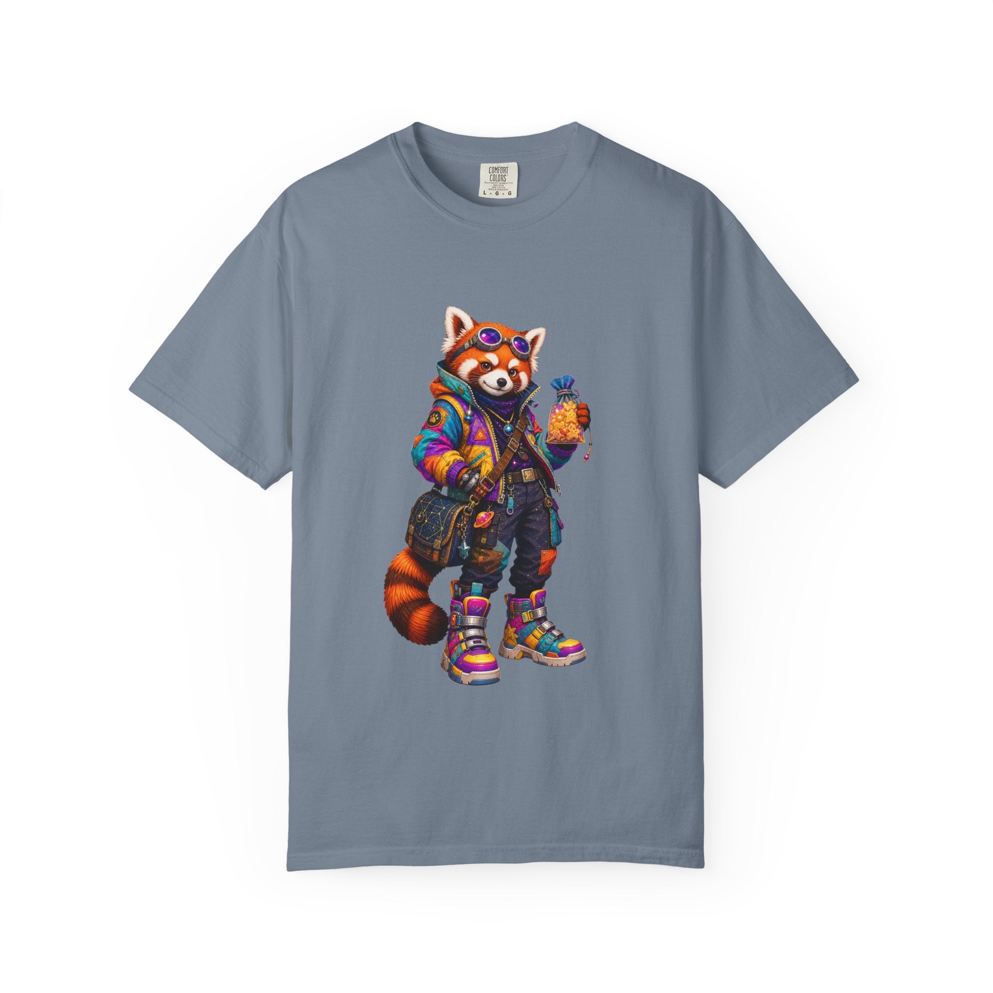 Streetwear Red Panda Graphic T-Shirt — Colorful Urban Fox with Bubble Tea