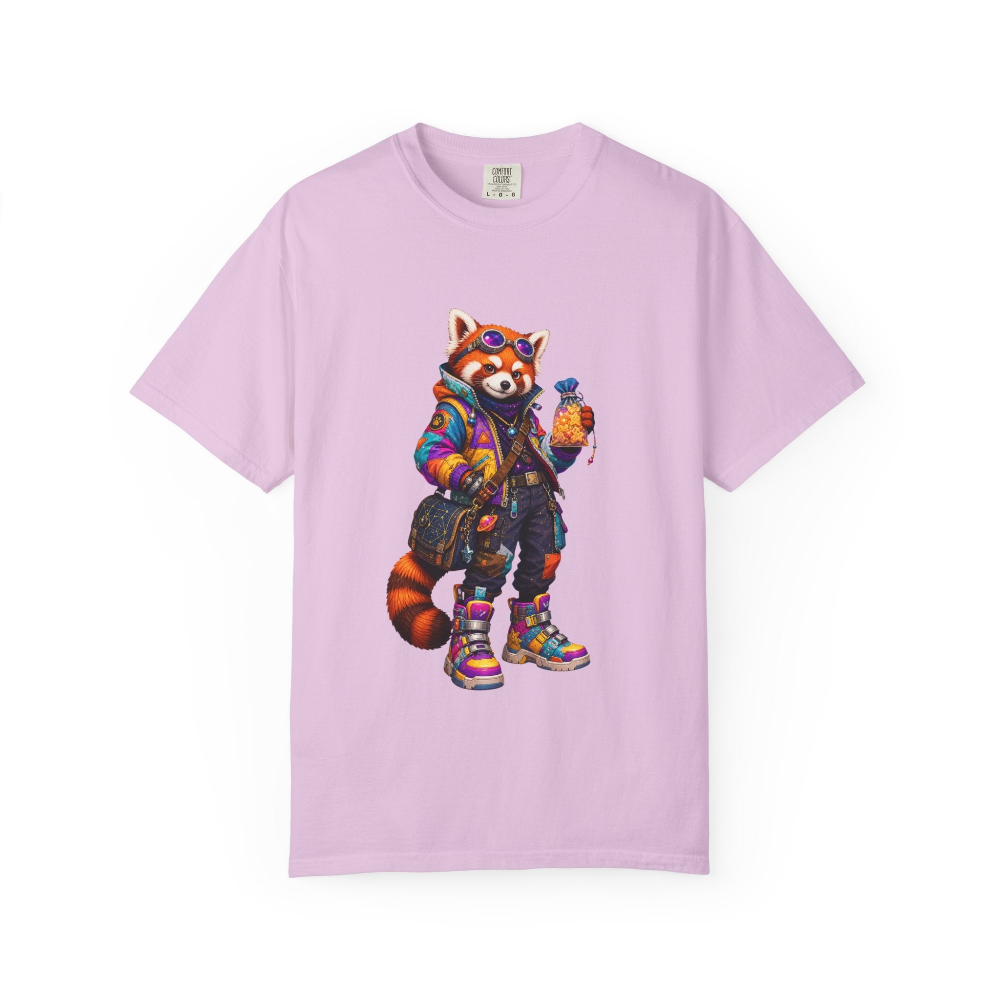 Streetwear Red Panda Graphic T-Shirt — Colorful Urban Fox with Bubble Tea