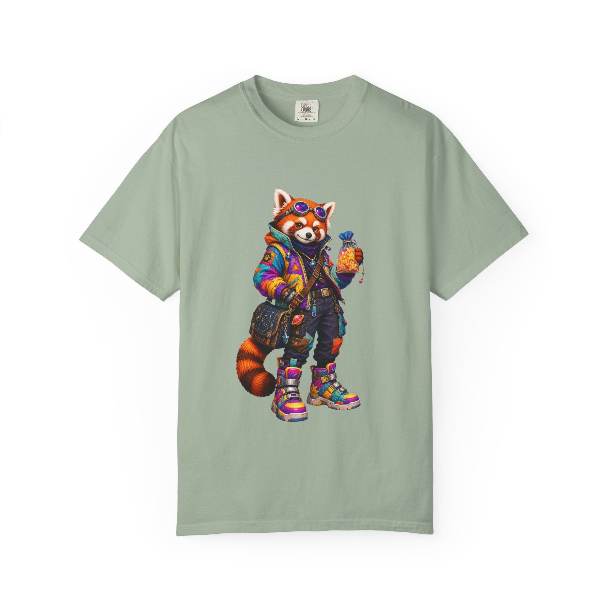 Streetwear Red Panda Graphic T-Shirt — Colorful Urban Fox with Bubble Tea