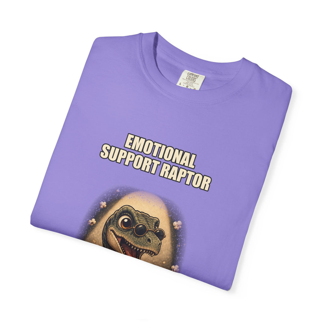 Emotional Support Raptor T-Shirt — Funny Dino Graphic Tee with Popcorn