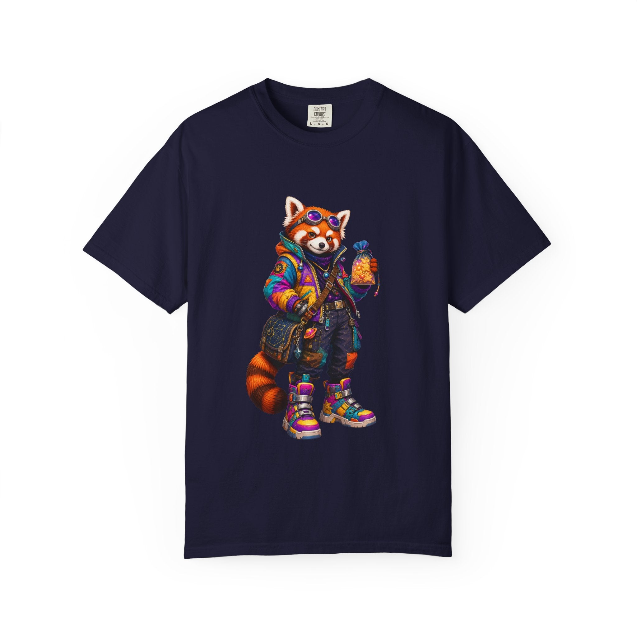 Streetwear Red Panda Graphic T-Shirt — Colorful Urban Fox with Bubble Tea